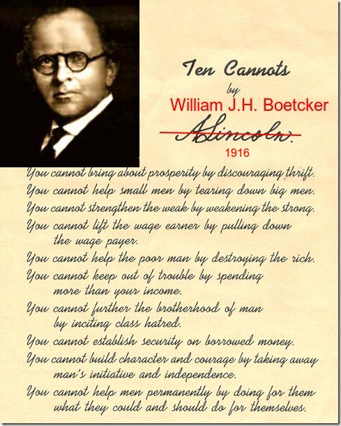 Ten Cannots by William J.H. Boetcker