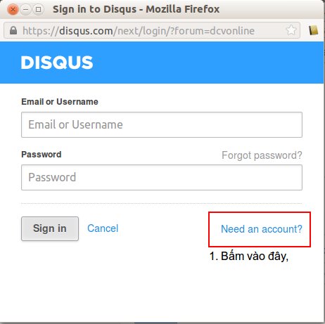 Khung ghi danh và đăng nhập của DISQUS