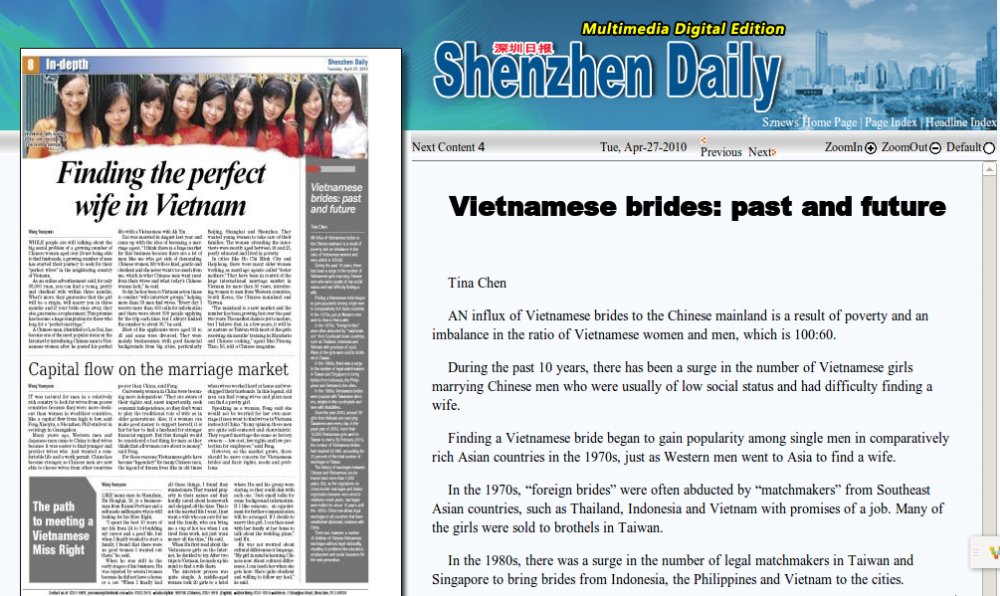 Quảng cáo cô dâu Việt Nam. Nguồn: http://szdaily.sznews.com