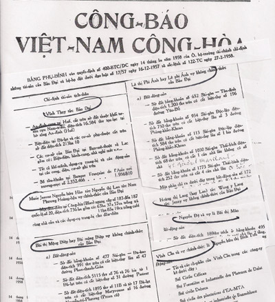 Công báo VNCH ngày 22 Tháng Ba 1958. Nguồn: Tư liệu gia đình ông Bảo Ân.