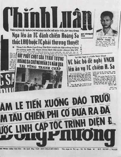 Báo ở Sài Gòn đăng tin TQ xâm lăng Hoàng Sa. Nguồn: OntheNet.