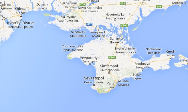 Bán đảo Crimea (Ukraine). Nguồn: Google Map