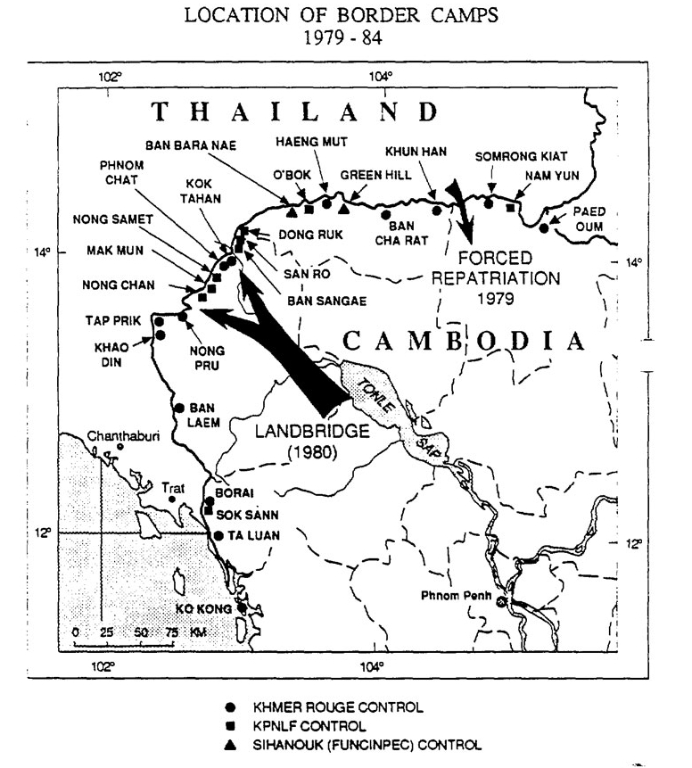 Bản đồ trại tị nạn ở vùng biên giới Cam Bốt - Thái Lan (1979-1984). Nguồn: websitesrcg.com