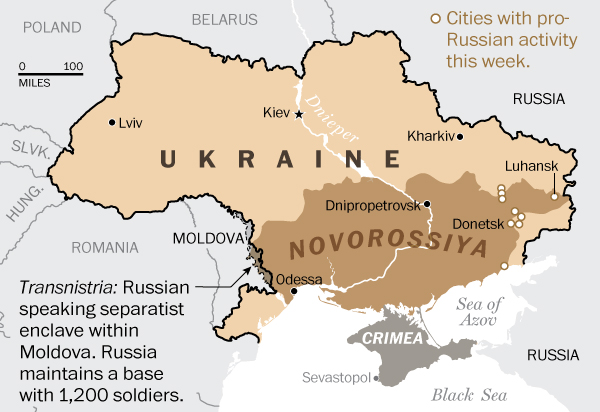 Bả đồ vùng đã từng là Novorossiya. Nguồn: Laris Karklis/The Washington Post
