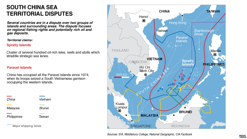 Bản đồ biển do TQ tự vẽ gây tranh chấp lãnh thổ ở vùng biển Đông Nam Á. Nguồn VOA 