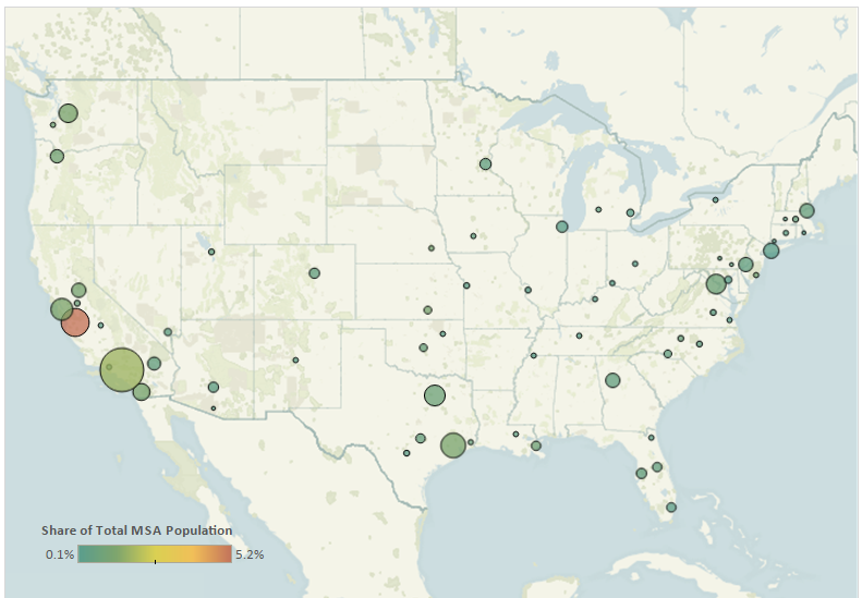 Hình 3. Những khu vực đô thị đông cư dân Việt Nam nhất tại Hoa Kỳ. Nguồn: MPI lập bảng dữ liệu từ tài liệu 2008-2012 ACS của Cục Thống kê Dân số Hoa Kỳ.