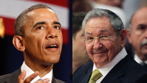 Tổng thống Mỹ Barack Obama và Chủ tịch Cuba Raul Castro sẻ tuyên hôm bình thường hóa quan hệ ngoại giao giữa hai nước, đánh dấu sự thay đổi đáng kể nhất trong chính sách của Mỹ đối với đảo quốc cộng sản trong nhiều chục năm vừa qua. Hình: Reuters.