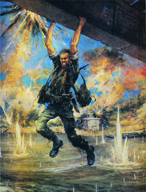 Tranh của Đại tá Charles Waterhouse của Đại tá John Ripley treo lủng lẳng trên sông Cửa Việt như Angry lính Bắc Việt bắn vào anh ta. Nguồn: http://nobility.org/