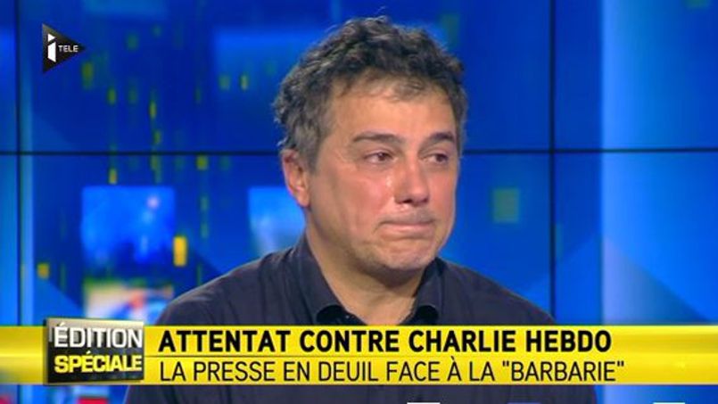 Bác sĩ Patrick Pelloux thuật lại cản tàn sát ở tòa soạn tạp chí Chralie Hebdo. Ảnh chụp lại từ màn ảnh truyền hình itele.