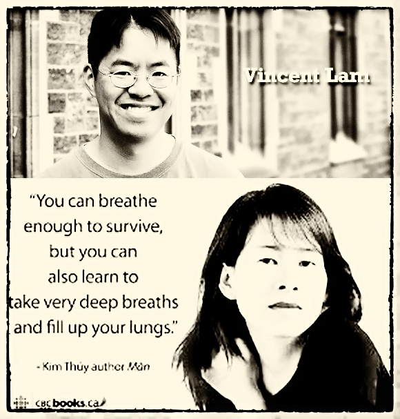 Hai tác giả gốc Việt viết sách bằng tiếng Anh (Vincent Lam's The Headmaster's Wager) và tiếng Pháp (Kim Thúy's Ru). Nguồn: CBC