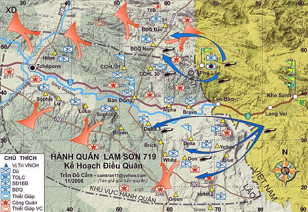 Bản đồ hành quân Lam Sơn 719. Copyright Trần Đỗ Cẩm.
