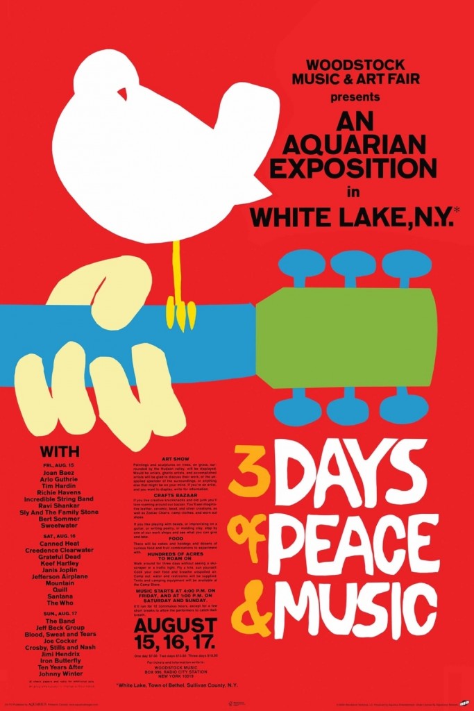 Bích chương quảng cáo 3 ngày  Đại hội nhạc trẻ ở Woodstock, năm 1969. Nguồn: OntheNet