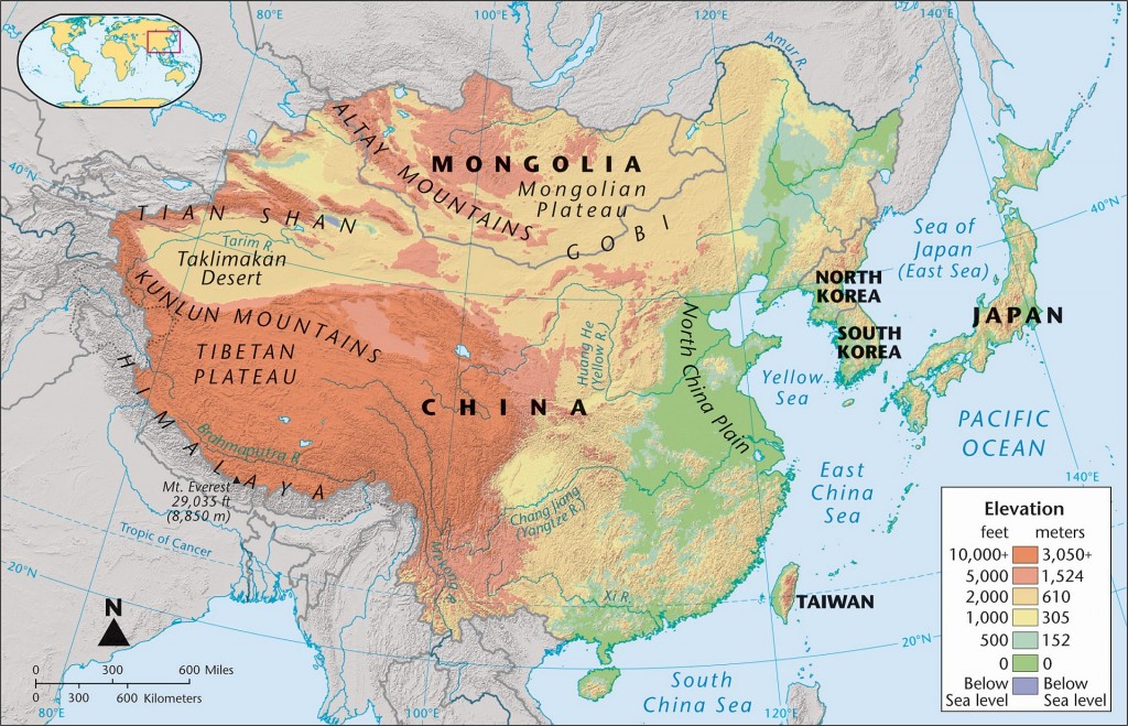 Bản đồ địa thế Trung Hoa. Nguồn: 