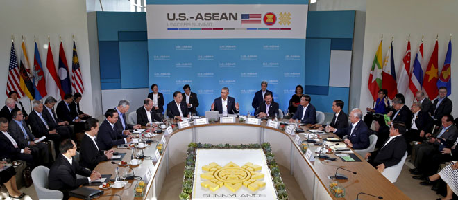 TT Mỹ Obama khai mạc phiên họp với 10 quốc gia  Đông Nam Á (ASEAN) tại hội nghị thượng đỉnh Sunnylands ở Rancho Mirage, California.  Ảnh: Reuters 