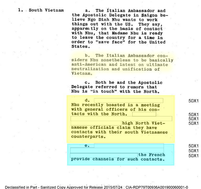 Báo cáo của CIA (4 tháng 9, 1963), Công bố 24 tháng 7, 2015). Nguồn: The Central Intelligence Agency, The President’s Intelligence Checklist.