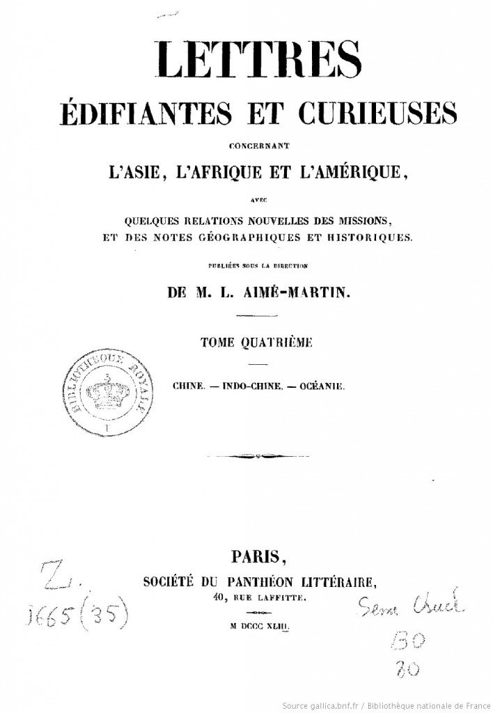Lettres édifiantes et curieuses, Tập iV. Nguồn:  Gallica - Bibliothèque nationale de France
