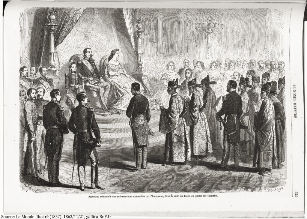 Sứ đoàn Việt Nam được Đại đế Napoleon III tiếp tại điện Tuileries này 5/11/1865. Nguồn: Tuần báo Le Monde illustré (1857). Năm thứ 7, Số 343, ngày 21/11/1863. gallica.BnF.fr