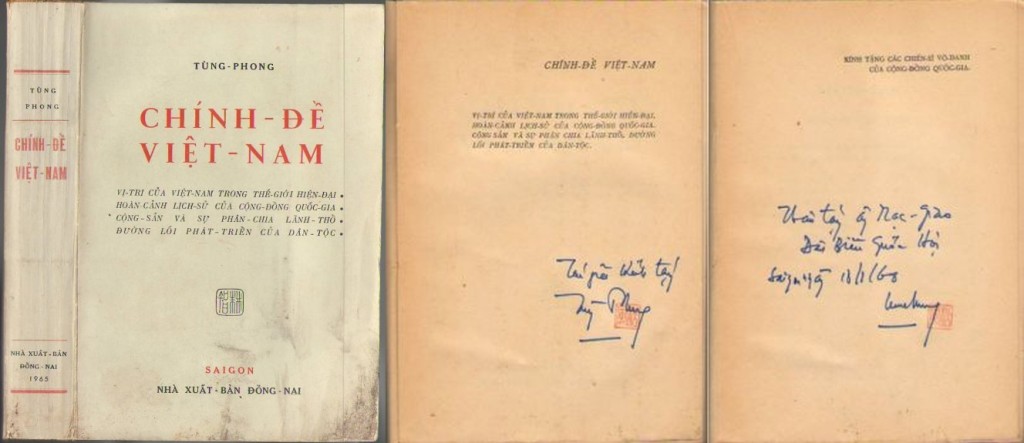 Bìa “Chính đề Việt Nam”, 1965. Trang trong: Thủ bút của tác giả Tùng Phong và Lê Văn Đồng, 1968