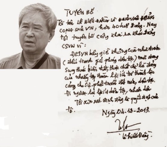 Thư viết tay của ông LH Đằng quyeest định bỏ đảng CSVN. Nguồn: OntheNet.