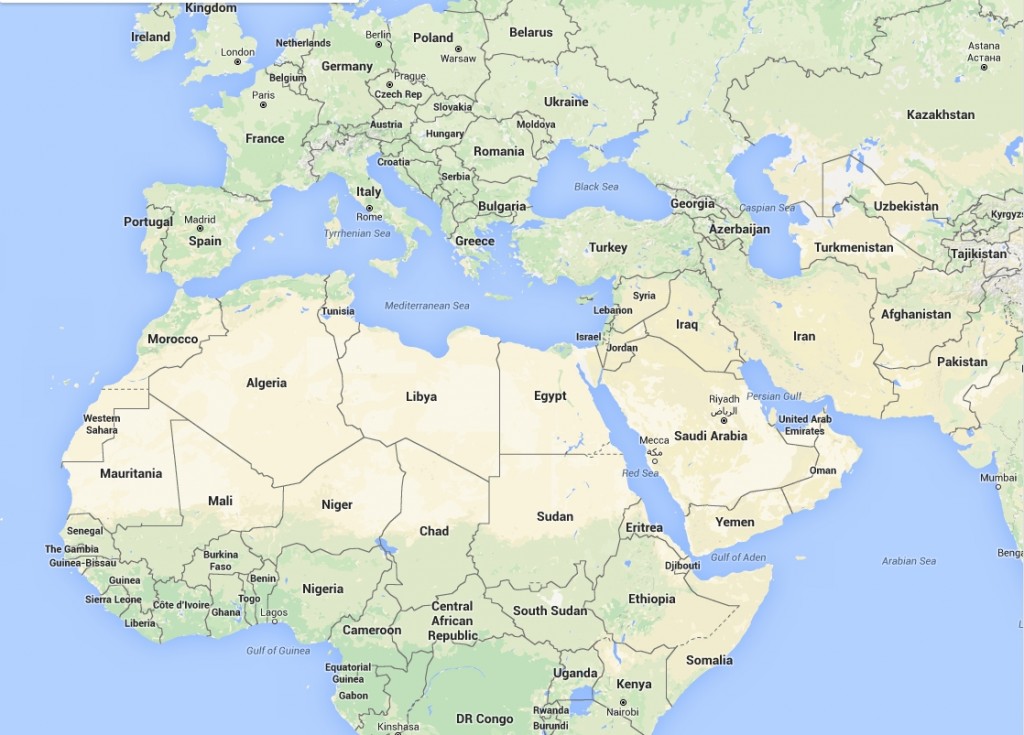 Trung Đông. Nguồn: Google Maps