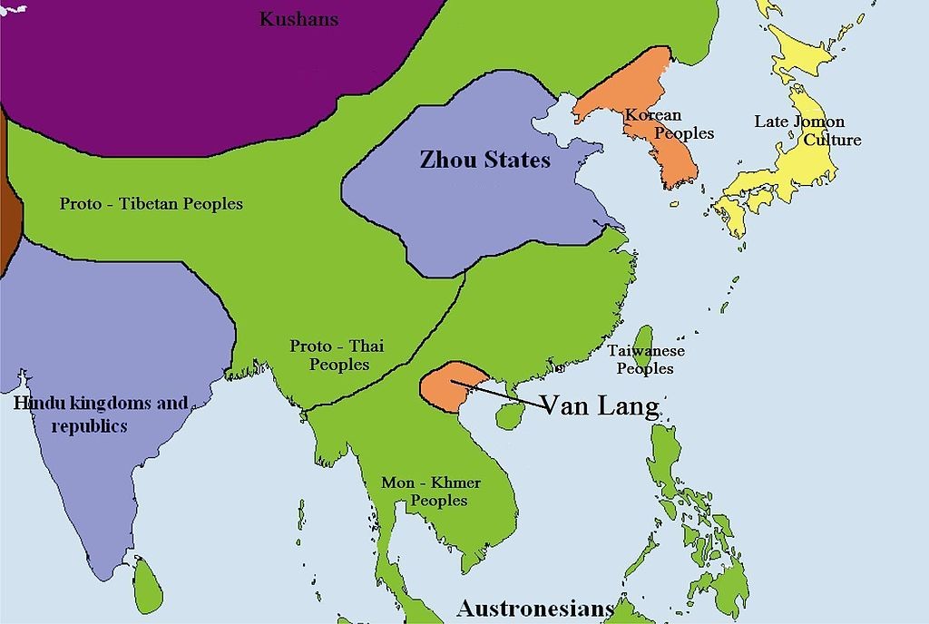 Bản đồ Văn Lang và láng giềng thời Hồng Bàng. Nguồn: LMK 
