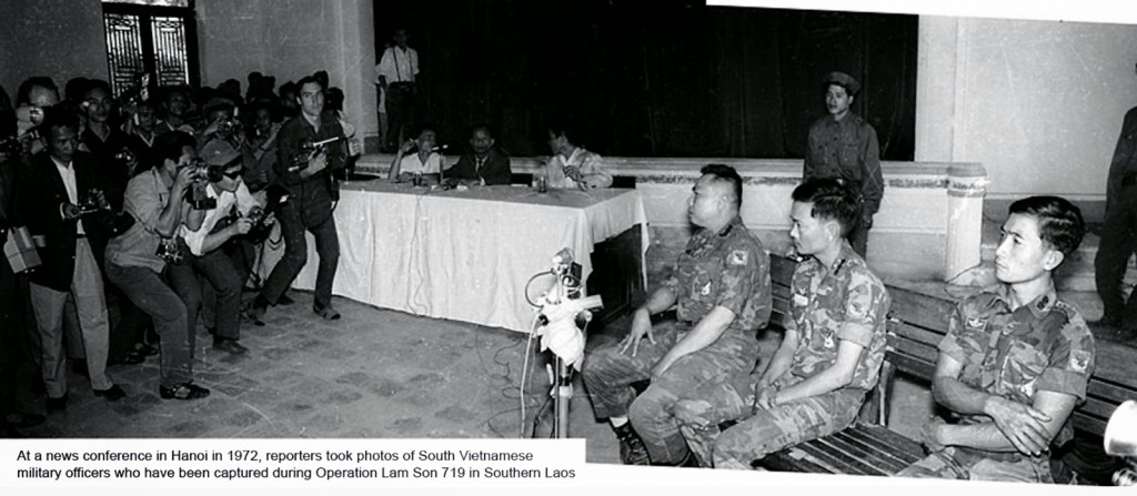 Đại tá Nguyễn Văn Thọ, Lữ đoàn trưởng LĐ3 Nhảy Dù và các sĩ quan bị bắt tại Hạ Lào đang được CSBV đưa ra trình diện trước báo chí - 1972 . Nguồn: OntheNet